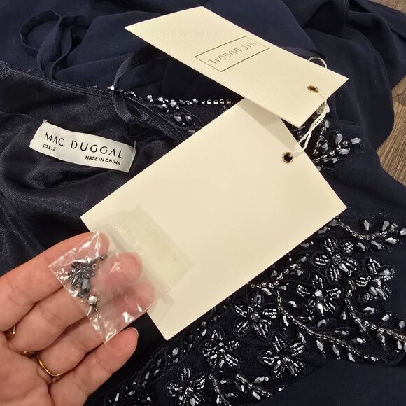 Mac Duggal 55713 Beaded Long Sleeve Gown Midnight Navy Size 2 NWT - Picture 4 of 15